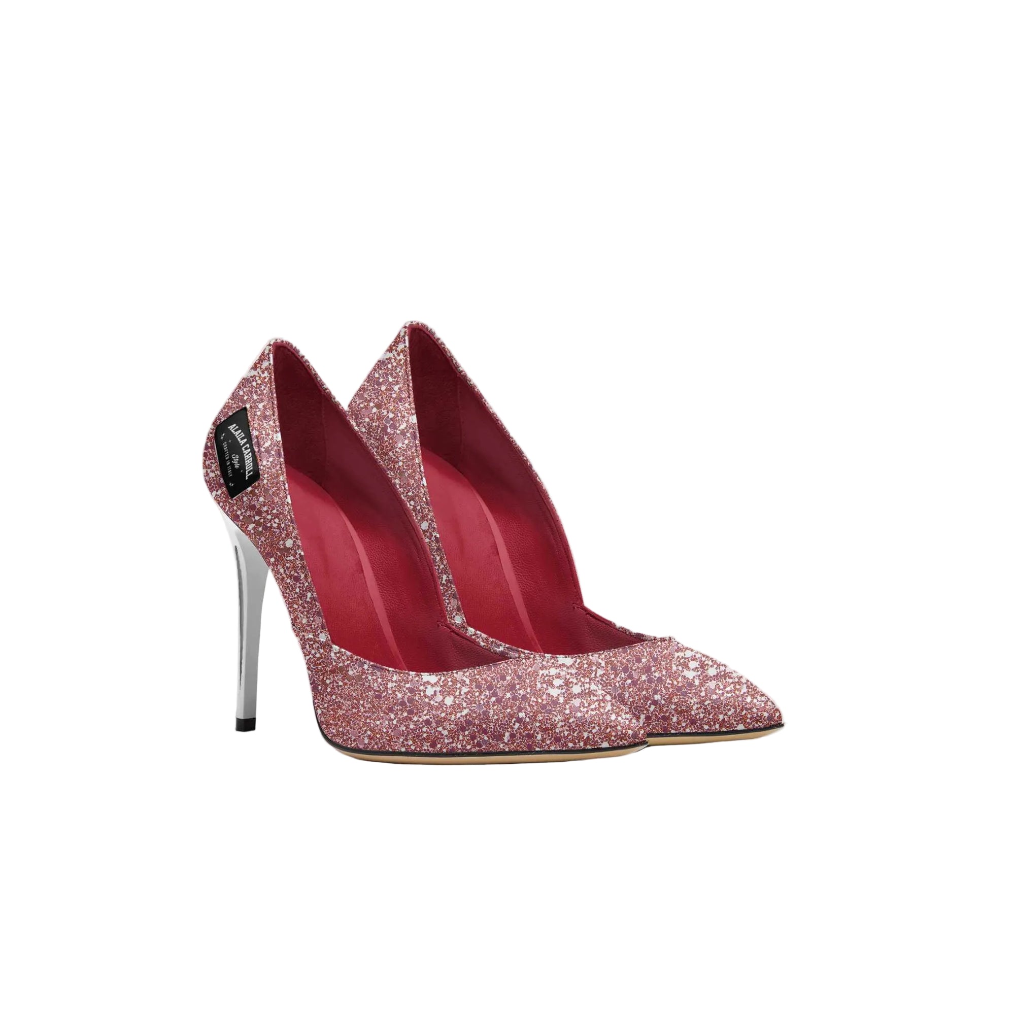 Sparkling pink silver stiletto heels

Luxury Italian pointed toe pumps

Simple cut high heel with red insoles