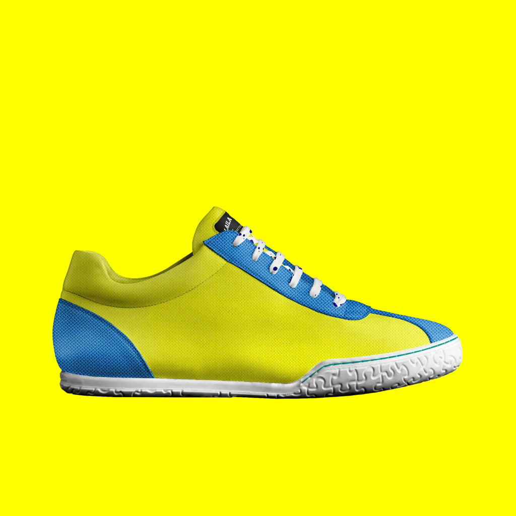 Yellow and blue sneaker on a white background