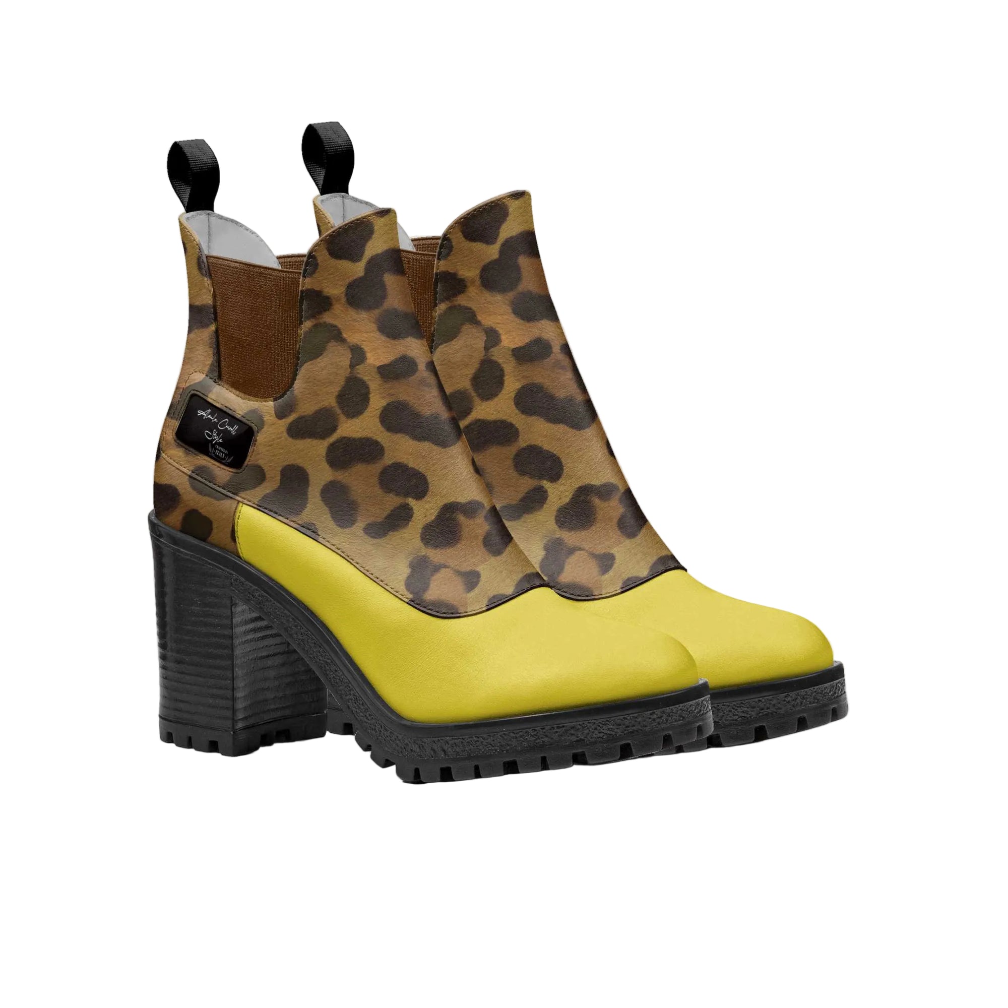 Own your power with this sporty women’s heeled boot made from Italian materials. Features elastic bands, slip-on fit, lugged rubber sole, and bold logo panel for standout style.

sporty heeled boots, women’s designer boots, Italian luxury boots, slip on high heel boots, lug sole fashion boots, modern women’s footwear, statement ankle boots, bold style boots, premium women’s shoes, fashion forward boots