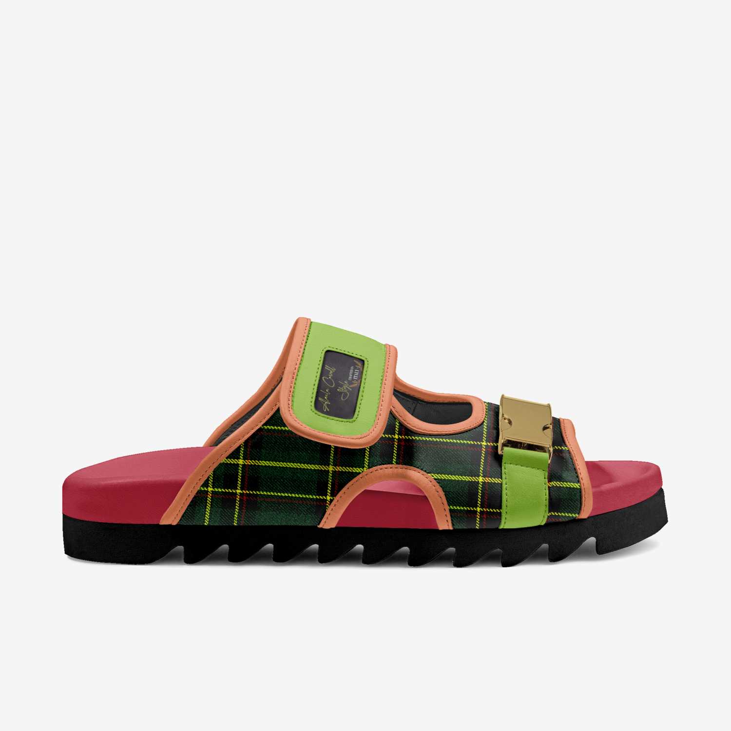 Alaila Carroll Style Green & Red Double Stripes Luxury Sandal image 3