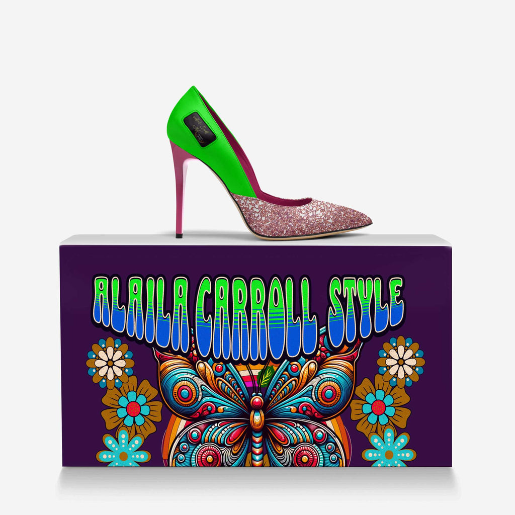Luxury Green & Pink Simple Cut High Heel image 4