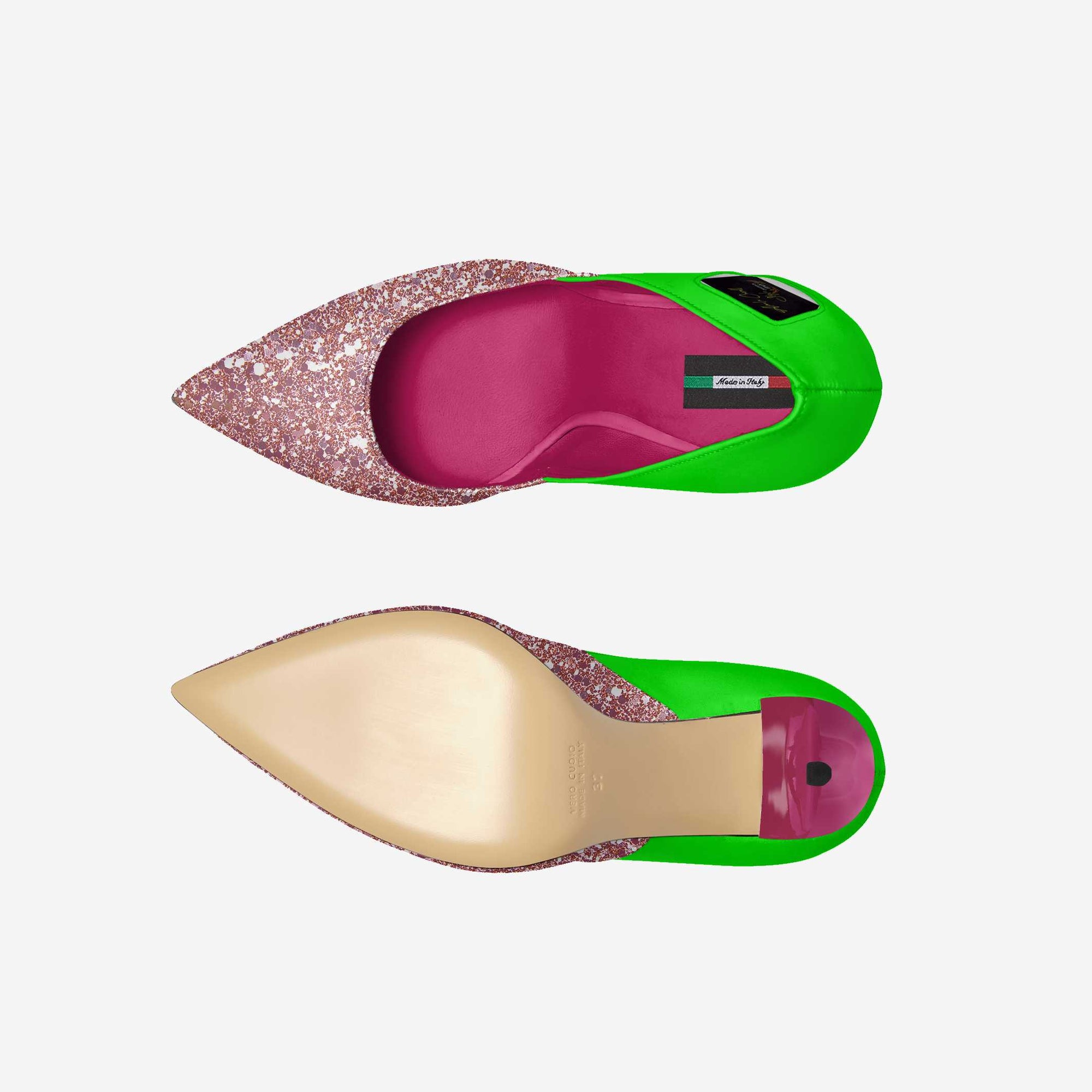 Luxury Green & Pink Simple Cut High Heel image 6