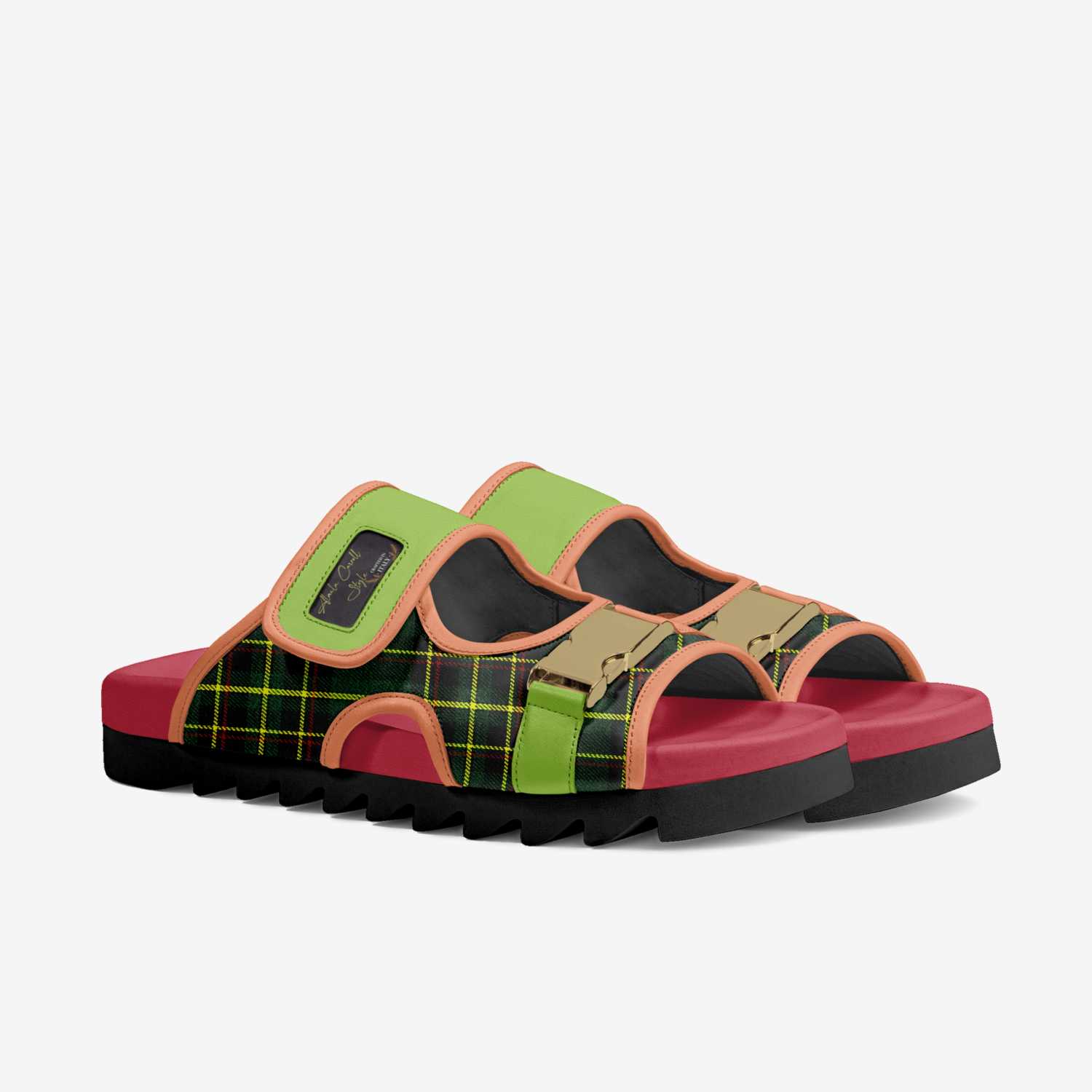 Alaila Carroll Style Green & Red Double Stripes Luxury Sandal image 0