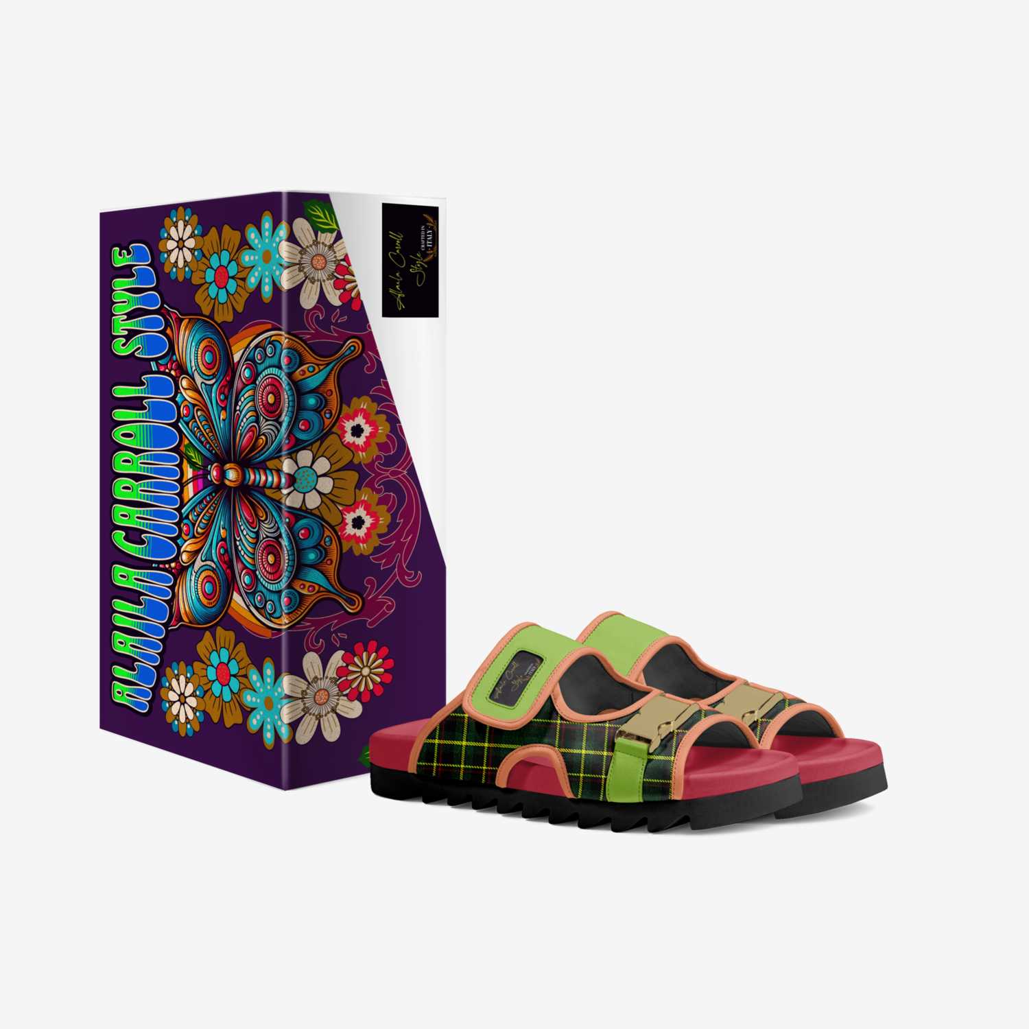 Alaila Carroll Style Green & Red Double Stripes Luxury Sandal image 6