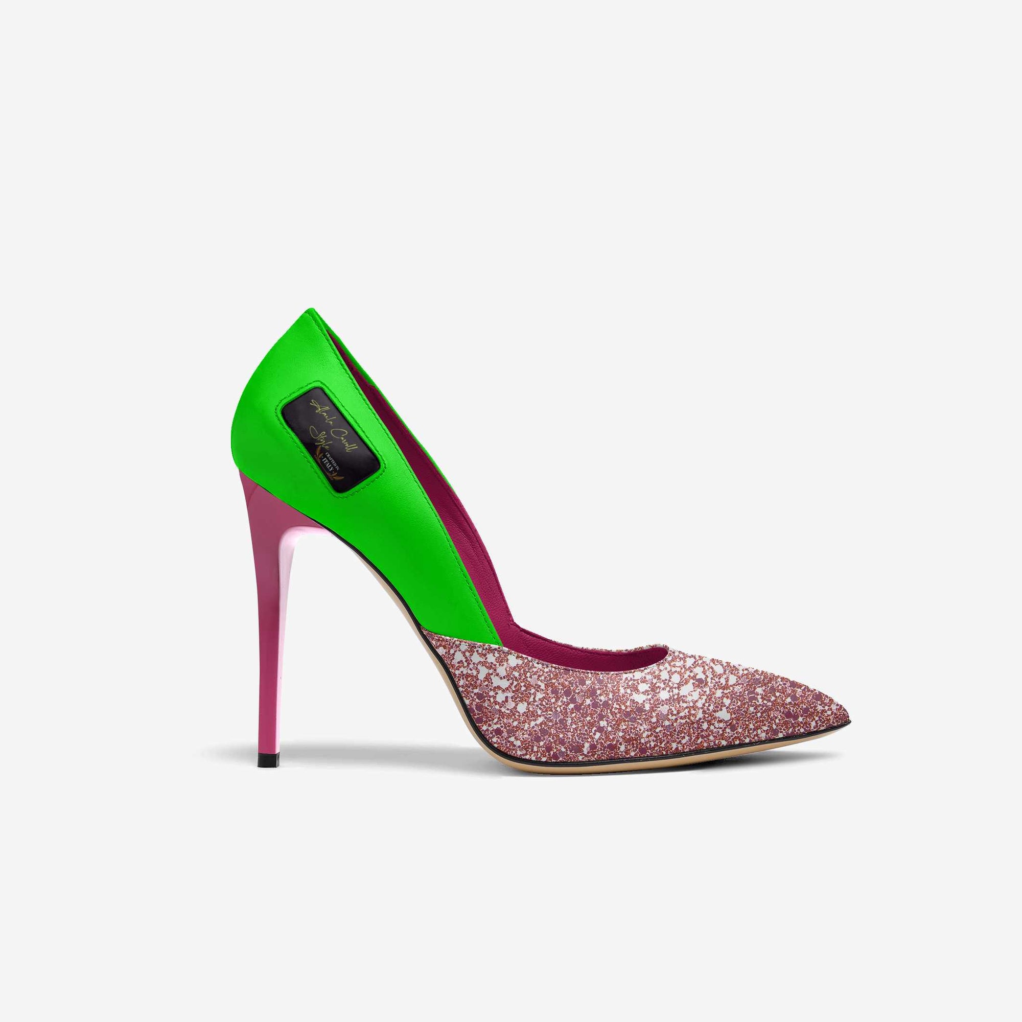 Luxury Green & Pink Simple Cut High Heel image 3
