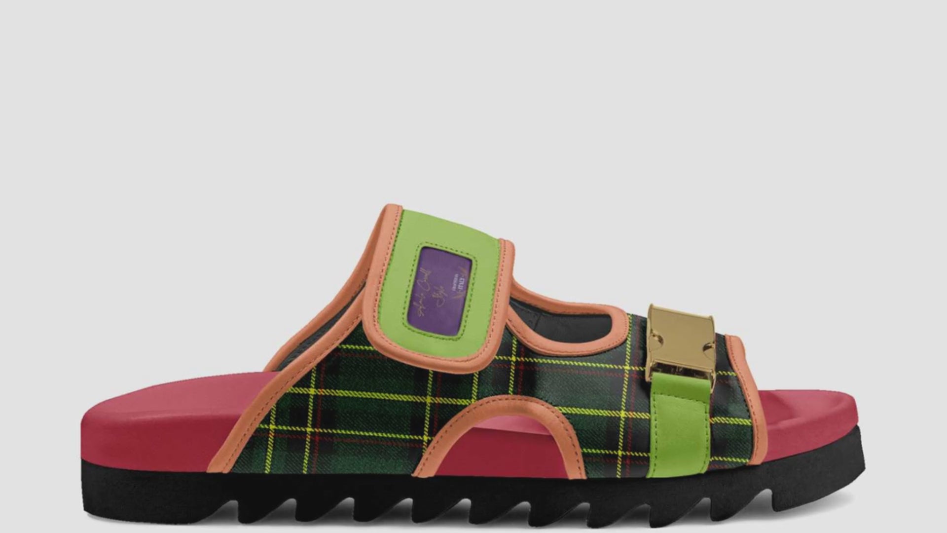 Alaila Carroll Style Green & Red Double Stripes Luxury Sandal