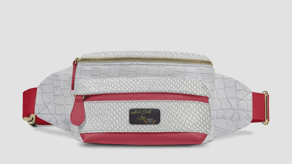 DESIGNER LUXE MULTI-POCKET WHITE & RED BELT BAG