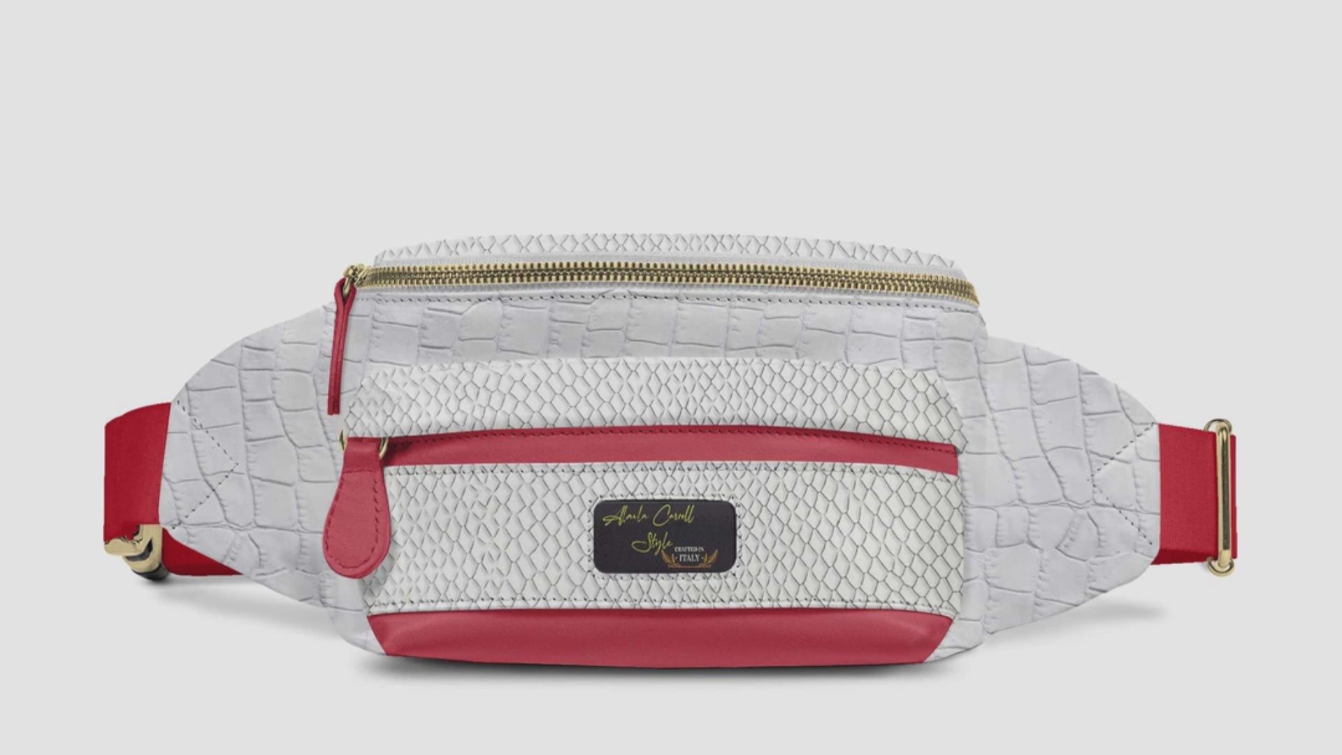 DESIGNER LUXE MULTI-POCKET WHITE & RED BELT BAG