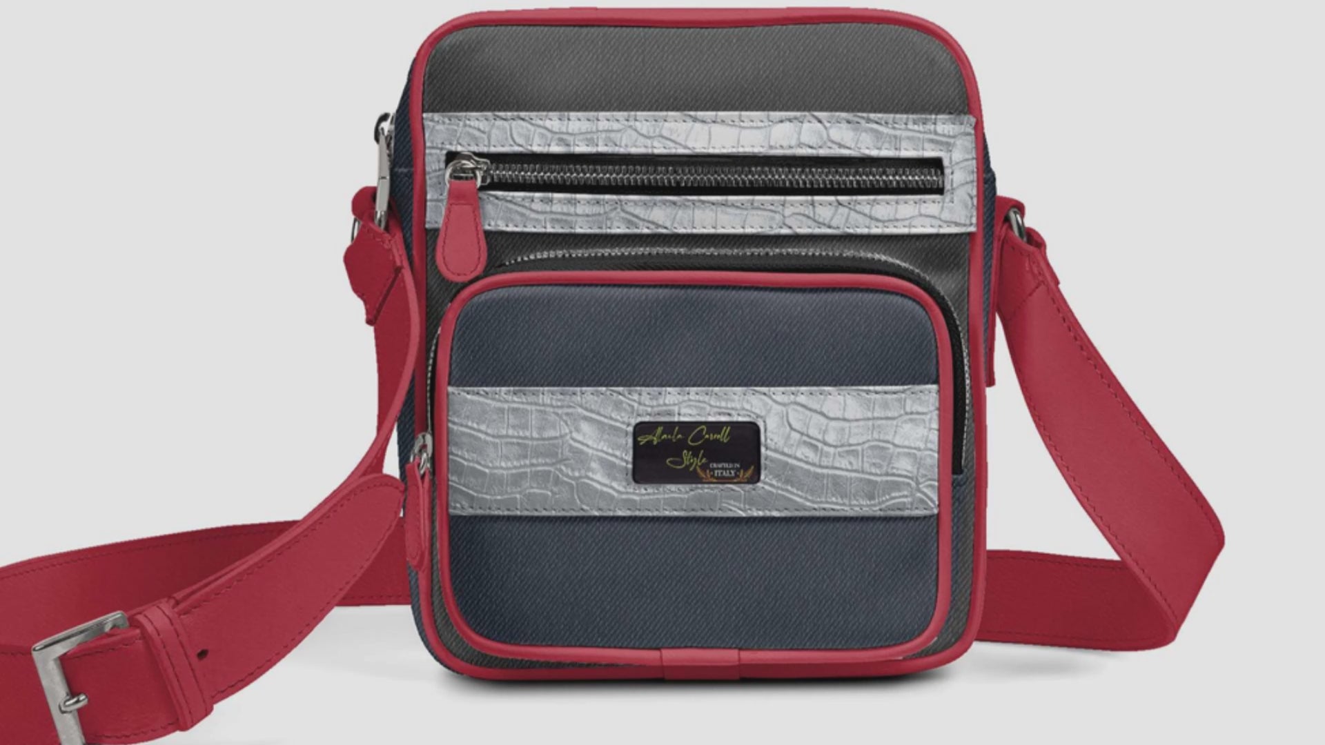 CROSS-BODY RED, BLACK, & SLIVER DESIGNER SHOULDERBAG