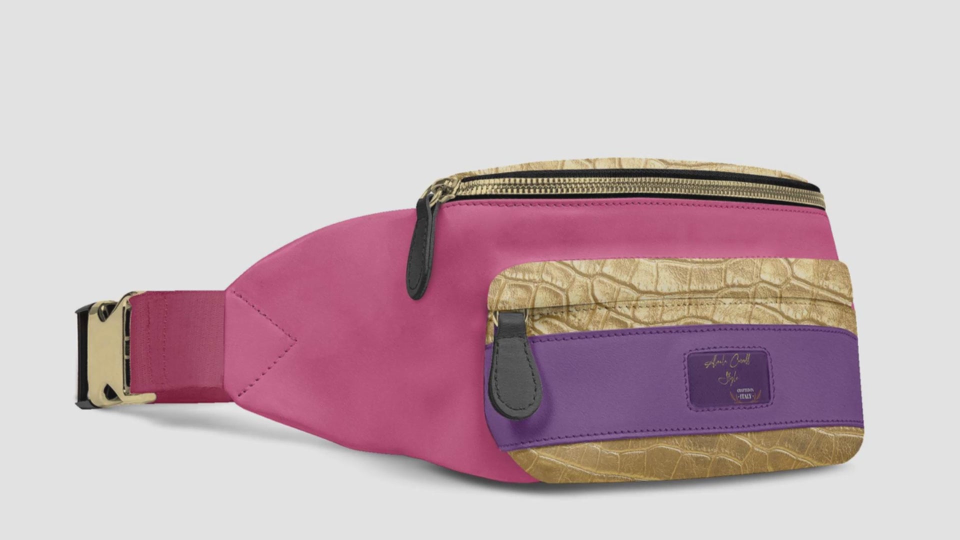 LUXURY DESIGNER BELT BAG PINK, PURPLE & GOLD