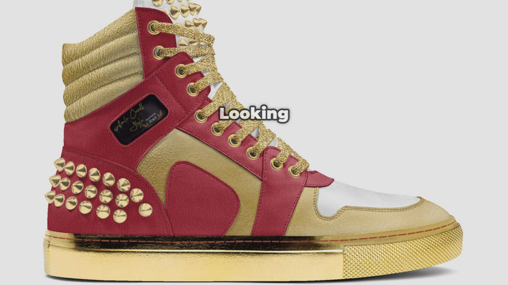 LUXURY RED, WHITE, & GOLD SPIKE FASHION HIGH TOP