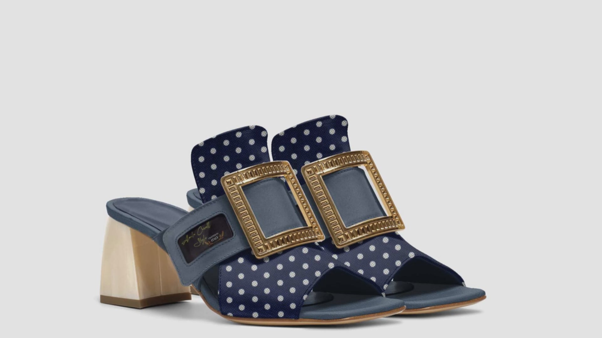 Rich Luxe Sandal Blue, Gold, & White Polka-Dots